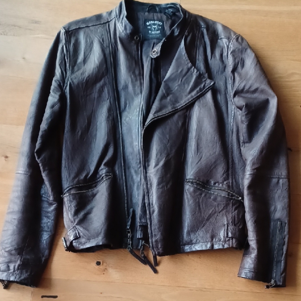 Brown Genuine Leather Lightweight Shirt Jacket with Weathered Look
